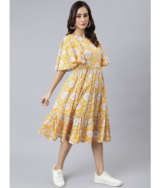 Janasya - Yellow Cotton Womens Fit & Flare Dress ( Pack of 1 ) - None