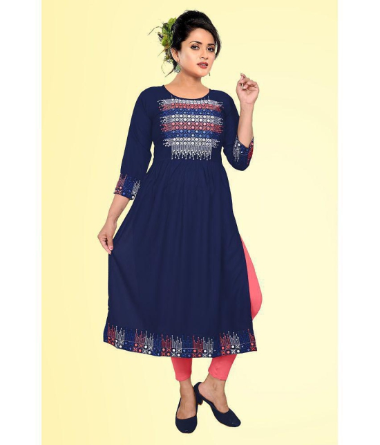 haya fashion - Navy Rayon Women's Straight Kurti ( Pack of 1 ) - None