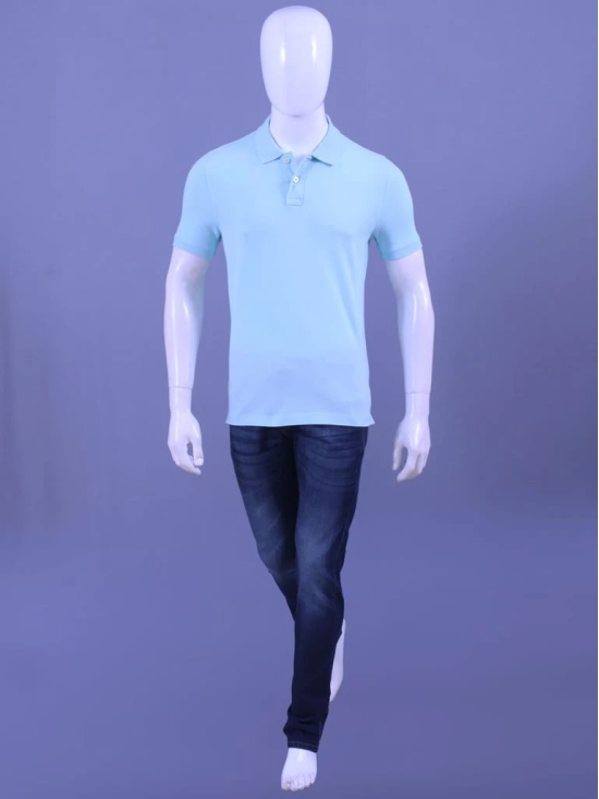 Men's Water Blue Enzyme Finish Solid Polo T-Shirt