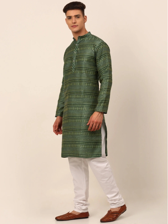 Men Sequinned Kurta with Churidar-XXL / Green