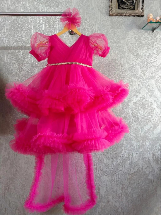 Pink Heavy Net Frock for Baby Girl-3-4 Years