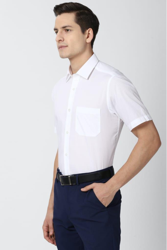 Men White Regular Fit Formal Half Sleeves Formal Shirt