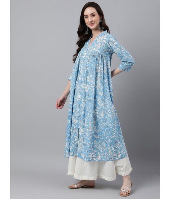 Janasya - Blue Cotton Womens Front Slit Kurti ( Pack of 1 ) - None