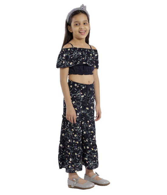 Kids Cave two piece dress for girls top plazo fabric-printed crepe (Color_Blue, Size_3 Years to 12 Years) - None