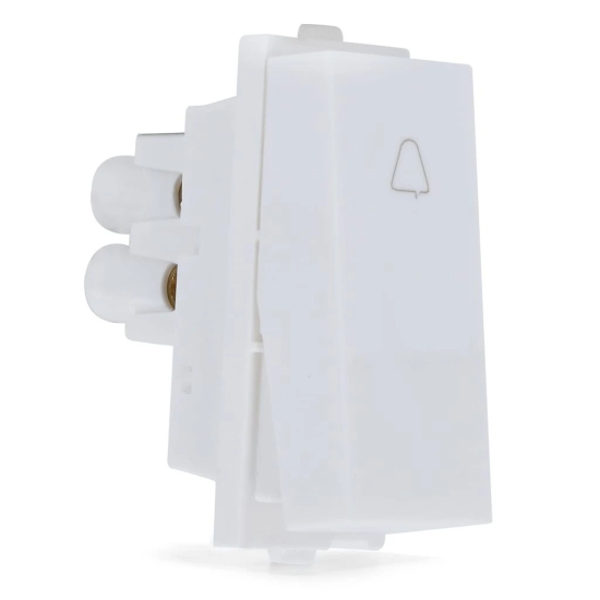 CONA 14011 Platinum Bell Push Modular Switch 10A White with Blue LED Indicator, Single |Door Bell|Electric Switches|ISI Marked Bell Switch for Home, Office, Shop,etc