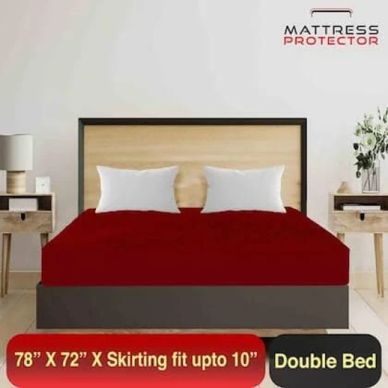 Mattress protector maroon waterproof cover for double bed (78 x 72 inch)-Maroon / 78 x 72 inch