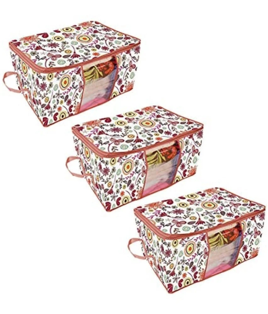 PrettyKrafts Underbed Storage Bag, Storage Organizer, Blanket Cover with Side Handles (Set of 3 pcs) - Multi Flower