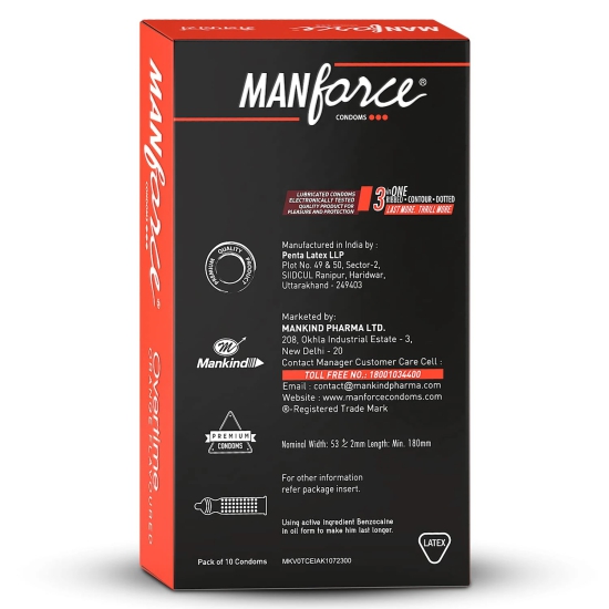 MANFORCE 3 in 1 Condoms (Ribbed Contour Dotted) Overtime Orange Flavoured- 10 Pieces x Pack of 3 Condom (Set of 3 30 Sheets)