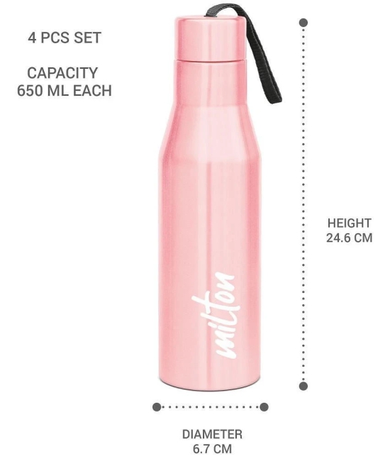 Milton Super 750 Stainless Steel Water Bottle Set of 4, 650 ml Each, Light Pink - Multicolour