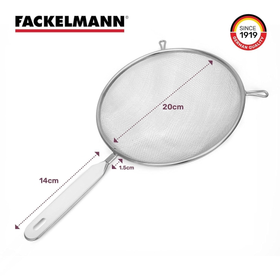 Fackelmann Stainless Steel Strainer, 20 Cm | Ideal for Draining Pasta, Blanched Vegetables & Strain Soup | Strong, Durable & Rust-Resistant