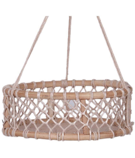 NUEVOSGHAR ROUND WOODEN BASKET MACRAME HANGING PLANTER Door Hanging Beige - Pack of 1