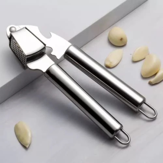 Nidy® Garlic Press Mincer Stainless Steel Garlic Crusher & Peeler Set, Heavy-Duty, Rust Proof Garlic Mincer Design for Extracts More Garlic Paste Per Clove with Bottle Opener