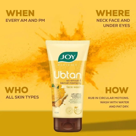 Joy Ubtan Face Wash For Tan Removal with Saffron & Turmeric 150ml, (Pack of 1)