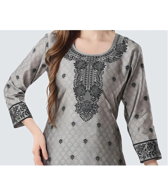 Meher Impex Art Silk Printed Straight Womens Kurti - Grey ( Pack of 1 ) - None