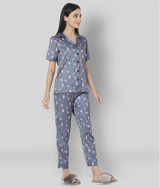 Smarty Pants - Grey Melange Satin Womens Nightwear Nightsuit Sets ( Pack of 1 ) - L