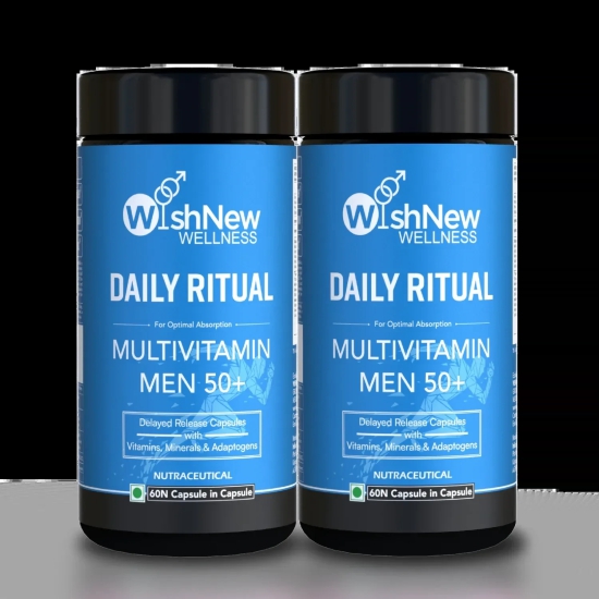 WishNew Wellness DAILY RITUAL Multivitamin for Men 50+ | Enhanced with MCT, Ashwagandha & Ginkgo | 120 Delayed Release Capsules