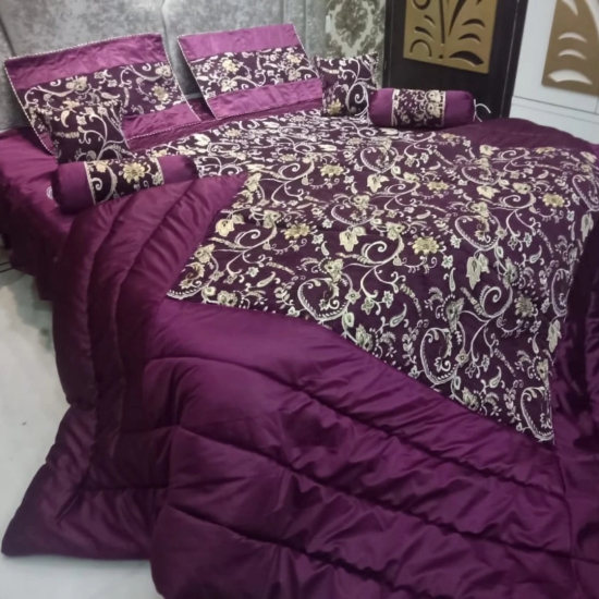 Chenille Bedding set of 8 Pcs-Wine