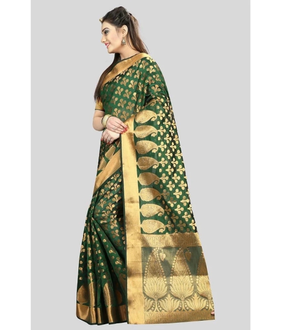 Gazal Fashions - Green Banarasi Silk Saree With Blouse Piece ( Pack of 1 ) - Green