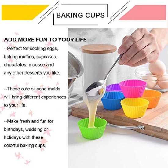 12 PCS Silicone Baking Cups Reusable Cupcake Liners Nonstick Cake Molds Cupcake Holder Muffin Cups 6 Rainbow Colors Cupcake Pan Muffin Cup,