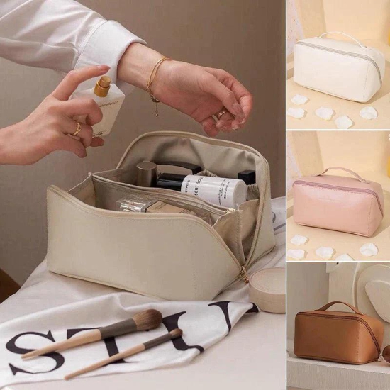 Portable Travel Cosmetic Storage Bag-PINK+WHITE+BROWN [Best Value]