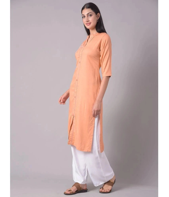 Dollar Missy Cotton Blend Embroidered Front Slit Womens Kurti - Orange ( Pack of 1 ) - None