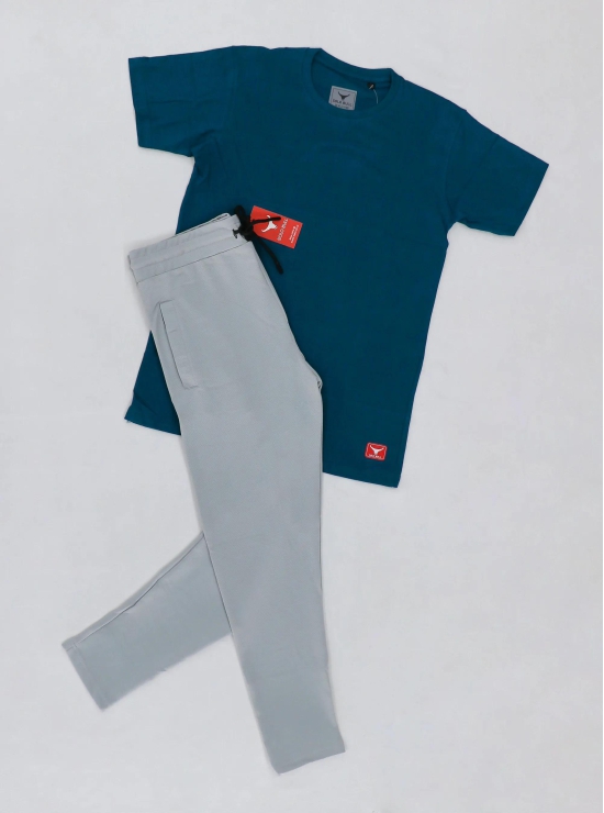 Men's Stylish Blue Half Sleeve Printed T-Shirt and Grey Track Pant-XL / XXL