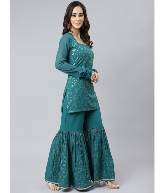 Janasya - Teal Straight Crepe Women''s Stitched Salwar Suit ( Pack of 1 ) - None