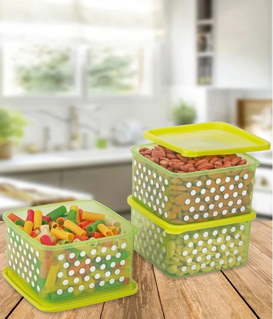 HOMETALES Plastic Multi-Purpose Food Container, 1000ml Each, Green, (3U) - Green