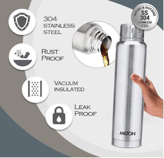 MILTON Thermosteel Elfin 24 Hour Hot and Cold water bottle  (Steel Plain, Silver)