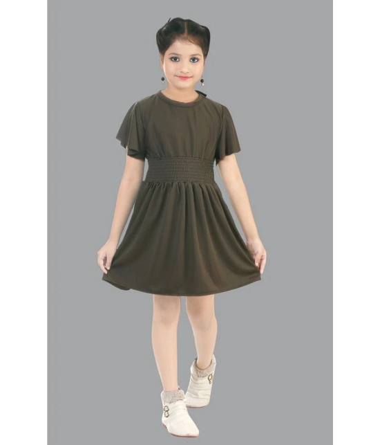 Coxxup Olive Crepe Girls Fit And Flare Dress ( Pack of 1 ) - None