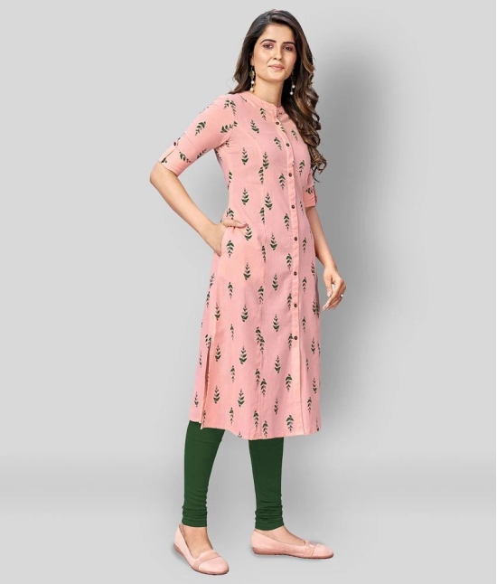 Vbuyz - Pink Cotton Womens Front Slit Kurti ( Pack of 1 ) - XXL