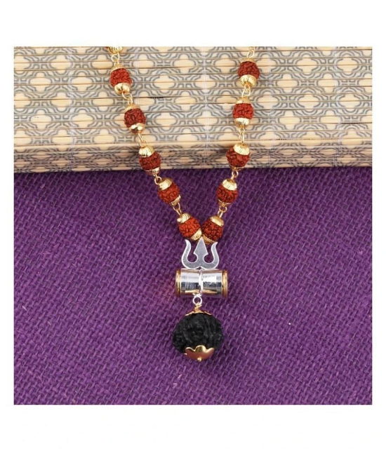 SILVER SHINE Gold Plated  Silver Trishul Locket with Rudraksha Mala for Men and Women - Golden