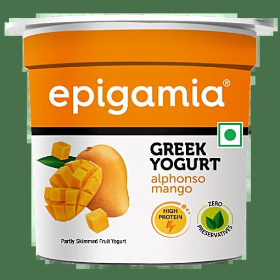 Epigamia Greek Yogurt - Alphonso Mango, High In Protein, No Preservatives, 85 G Cup