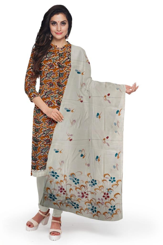 Brown Cotton Printed Salwar Suit Unstitched Fabric