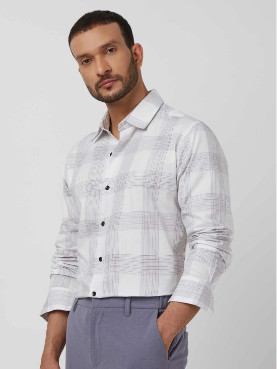 White Large Check Slim Fit Casual Shirt