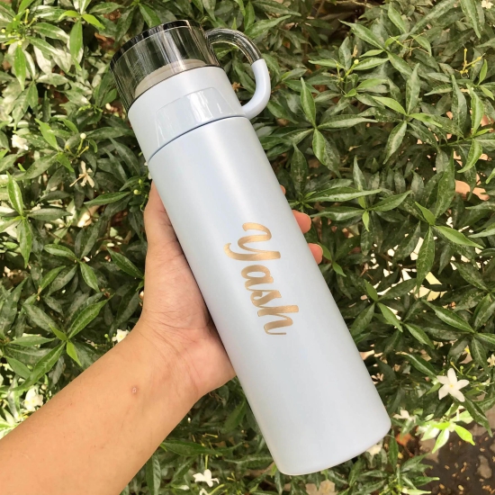 Personalized Insulated Bottle With Cup - COD Not Applicable-White