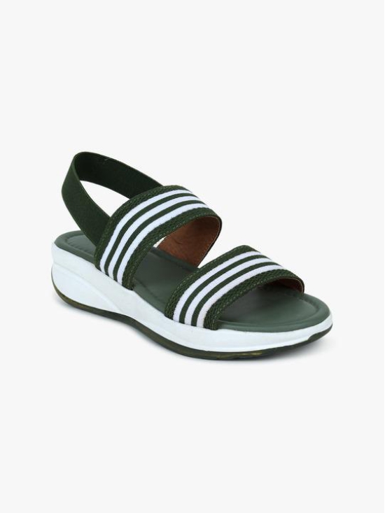 Women Green Striped Open Toe Flats