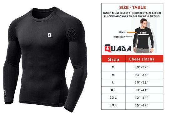 QUADA Unisex 100% Polyester Yoga T-Shirt, Sport T-Shirt/Cricket/Badminton/Cycling/Football/Baseball/Gym/Swimming/Tennis/Running/Etc. Full Sleeve Tights Skinny T-Shirt - M