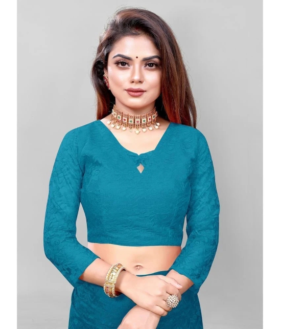 Apnisha - Turquoise Net Saree With Blouse Piece ( Pack of 1 ) - Turquoise