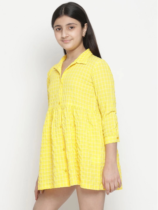 Oxolloxo Yellow Checked Satin Shirt Midi Dress