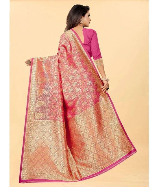 Gazal Fashions - Pink Banarasi Silk Saree With Blouse Piece ( Pack of 1 ) - Pink