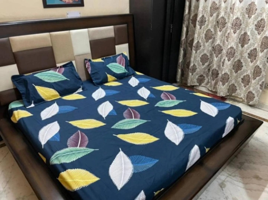 Polycotton Printed Double Bedsheets-Blue