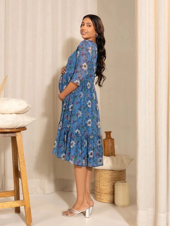 Janasya Blue Georgette Womens Maternity Dress ( Pack of 1 ) - 2XL