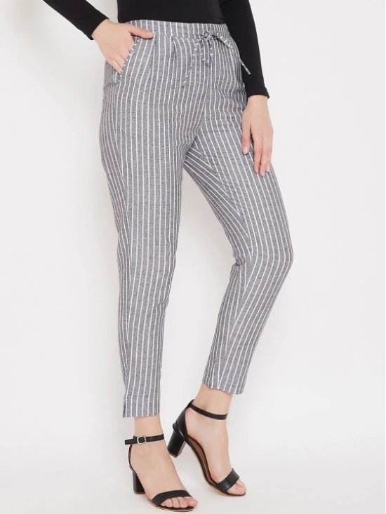 Women Grey & White Striped Regular Trousers