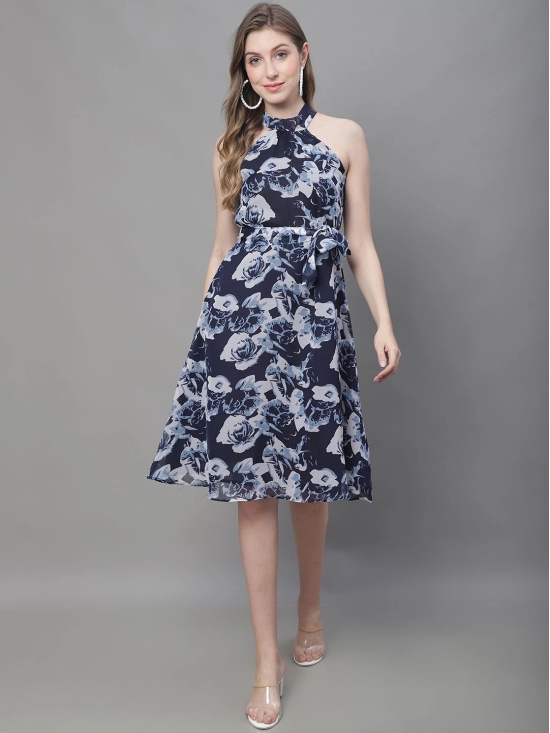 MINI & MING Floral Print Georgette Fit & Flare Dress