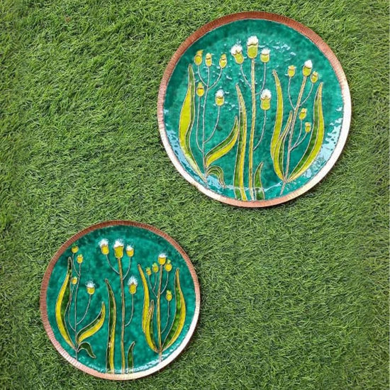 Copper Enamel Wall Plate Gardens of Vishwakarma, Greens -Emilia by Ekibeki-Medium