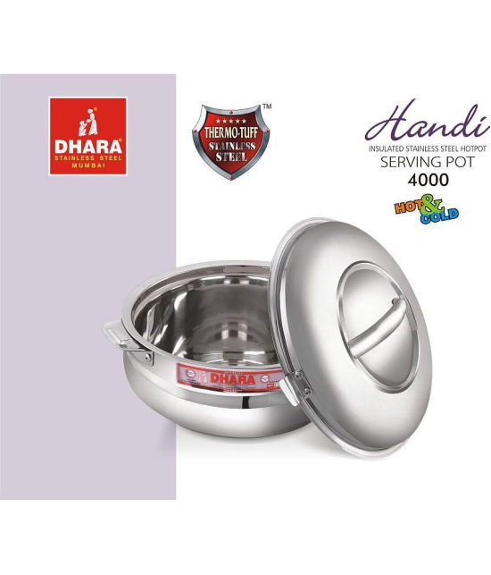 Dhara Stainless Steel Handi 4000 Silver Steel Serve Casserole ( Set of 1 , 3000 mL ) - Silver