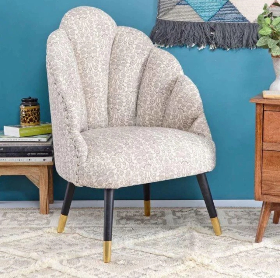 Mango Wood Peacock Chair In Cotton Grey Colour-Grey