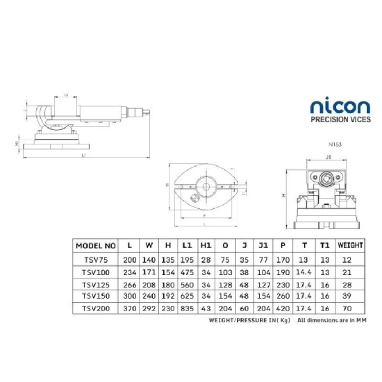 Nicon Tilting And Swiveling Machine Vice-Code N-153-125mm