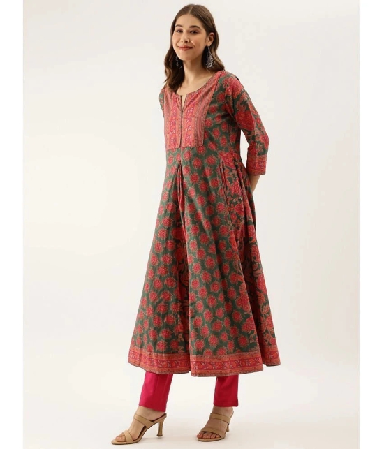 Divena Cotton Printed Anarkali Womens Kurti - Green ( Pack of 1 ) - None